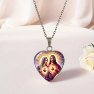 Foreign Cross-Border Trade Fashionable Mythical Angel Red Heart 2D Pattern Heart-Shaped Glass Alloy
