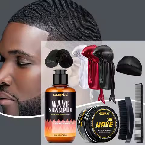 Wave Pomade 360 Wash Shampoo Kit for Men Black Strong Hold Deep Sport Waves Training Hair Cream Wavy