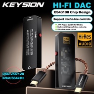 KEYSION DSD256 CS43198 384KHz ตัวถอดรหัสเสียง HiFi USB DAC วิทยุ HD ประเภท C ถึง3.5มม. เครื่องขยายเส