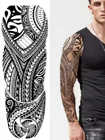 Waterproof Temporary Tattoo Sticker Mask Totem Arrow Geometric Full Arm Sleeve Tatoo Fake Tatto Flas