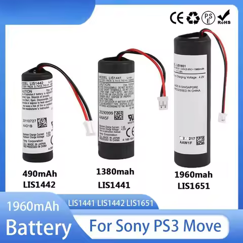 490mAh/1380mAh/1960mAh Lithium Battery LIS1441 LIS1442 LIS1651 Battery for Sony PS3 Move Type PS4 Mo