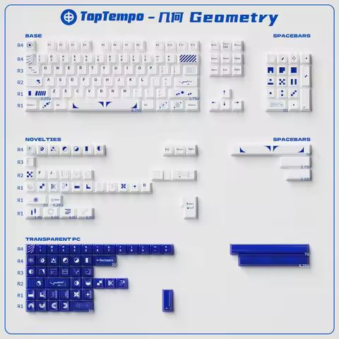 Simple Blue And White Keycaps Pc Pbt Geometric Theme Full Set Of Ceramic Texture Keyboard Keycaps