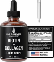 Hair Thickness Maximizer Liquid Collagen for Women &amp; Men with Biotin. Advanced 2-in-1 Combo Liquid Supplement with Bovine Collagen Peptides + Biotin for Hair Growth, Skin, Nails, Joints. Liquid Vitamins, Sublingual Drops