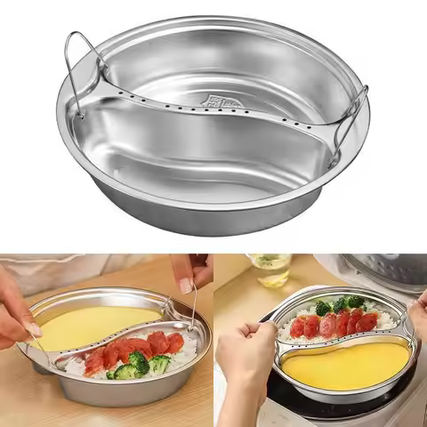 304 Stainless Steel Divided Food Steamer Tray Multi Size with Handle Food Steamer Round Stackable Fo
