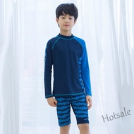 【hot sale】✸● D06 Boys Long Sleeve Swimsuit Quick-drying Split Sports Swimwear Kids ns Student Blue Swimming Suit with Cap