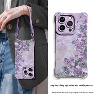 Ốp lưng GGUU cho iPhone 16promax/16 Pro/15 bằng silicon họa tiết hoa có dây đeo chéo