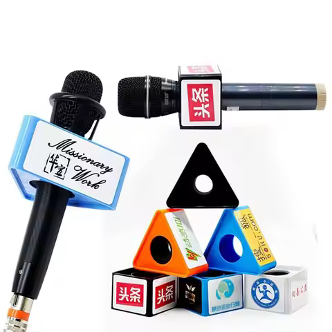 Square/Triangular Shaped Interview KTV Mic Microphone Logo Flag Stand Square Cube Shape Microphone I