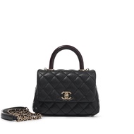 Chanel Black Quilted Caviar Mini Coco Top Handle Flap Bag Gold Hardware, 2020-21