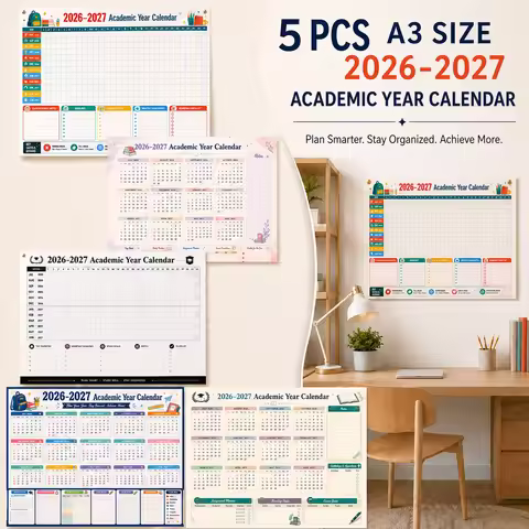 5PCS Academic Year Calendar, A3 Large Wall Planner from July 2026 to June 2027, Year Overview with G