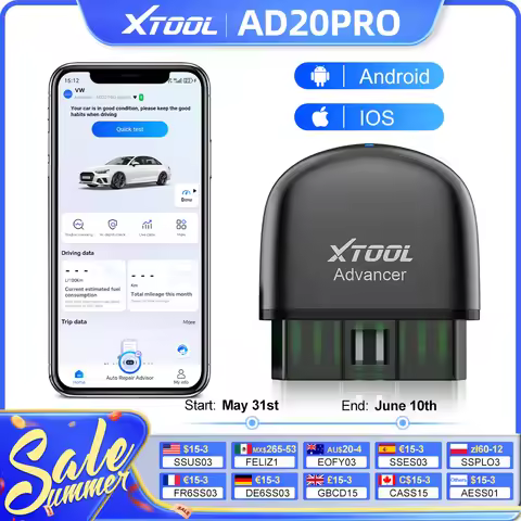 XTOOL Advancer AD20Pro All System Diagnostic Tool OBD2 Bluetooth Scanner Oil Reset Battery Test Driv