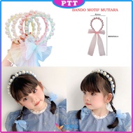 Bando Mutiara Untai Tali Pita Sifon Pearl Headband Hairband Ribbon Bandana Pearl Pita Tulle Panjang 