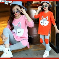 3-14Y Kids girl set clothing Korean fashion Girls long sleeve T-shirts top + long pants suit  baju b