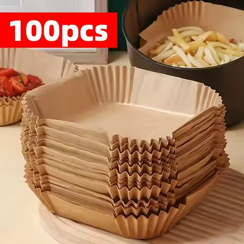 100pcs Non-Stick Air Fryer Liners - Brown Paper Sheets for Baking, Roasting & Microwaving - Easy Cle