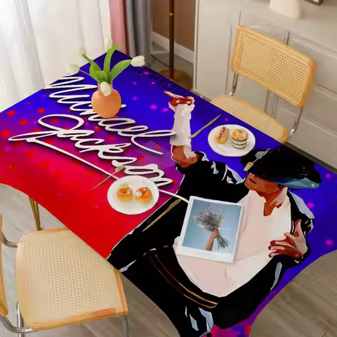 MJ King Of Pop M-Michael J-Jackson Rectangle Tablecloth Table Decor Reusable Waterproof Kitchen Clot