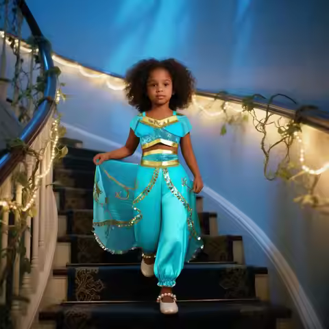 Jasmine Princess Dress for Girls Cosplay Aladdin Magic Lamp Costume Outfit Girls Halloween Kids Birt