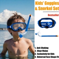 Kids Snorkel Set,Semi-Dry Anti-Choke,2H Anti-Fog,Food Grade,Paip Snorkel Kanak-Kanak 4-12Y