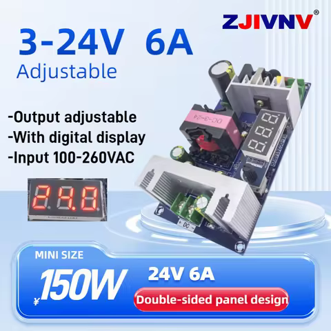 150W 100-260VAC To DC 24V 6A Switching power supply board 3-24V adjustable with digital display indu