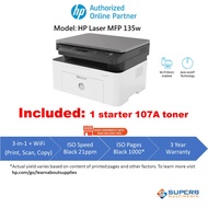 HP Laser MFP 135w (1000pg) 136w (1500pg) Printer (Print,Scan,Copy,Wifi)
