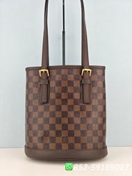 🔥99新✨全港最平 ‼️ 正品 任驗 ‼️ Louis Vuitton LV Damier Canvas Marais Bucket Bag N42240 手提袋 水桶袋 棋盤格 單肩包 深啡色  💖