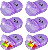 6 Pack Pill Organizer Pocket Small Case Holder AM PM Pill Organizer Portable Two Compartment Pill Ca