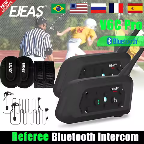 EJEAS V6C RPO Professional Football Referees Helmet Bicycle Intercom Wireless 1200M BT Soccer Confer