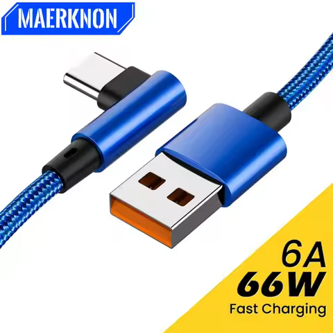 6A 66W Data CableType-C Fast Charge 90 Degree Elbow USB A To Type C For Iphone 15 16 Xiaomi Samsung 