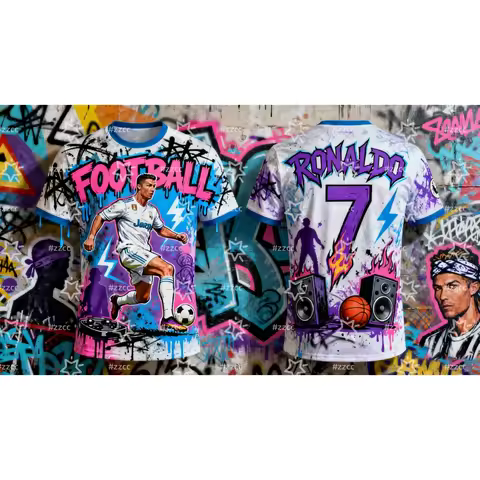Ronaldo Graffiti-style football jersey Training jersey No. 7 Autumn Sports Dry Quickly Men's T-Shirt
