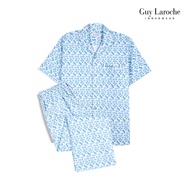 Guy Laroche Short-Sleeved Collar Pajamas Long Pants Printed Pattern 1 Cotton Fabric Soft Touch Comfo