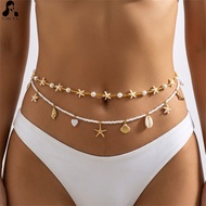 Y2K Baddie Beaded Shell Starfish Double Waist Chain Summer Music Festival Crop Top Jewelry