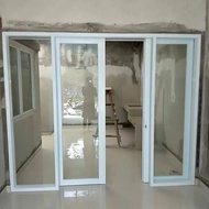 Kusenkaca mati dan Pintu sliding double. Ukuran Lebar 300cm x Tinggi 210cm. Full aluminium dan kaca