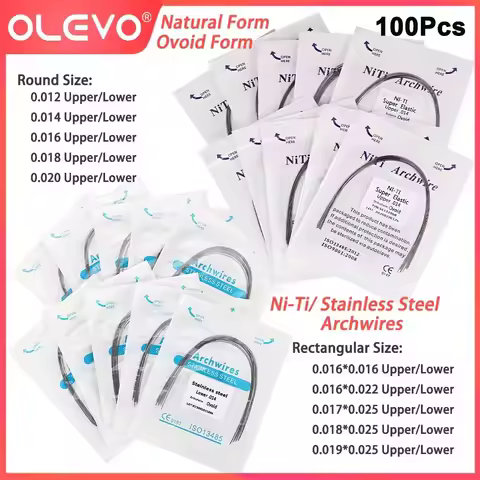 100 Pcs Dental Orthodontic Niti Archwires Stainless Steel Arches Wire Natural/Ovoid Round Rectangula