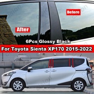 6Pcs Car Window Door Column B C Pillar Post Cover Trim For Toyota Sienta XP170 2015-2022 Glossy Black Carbon Fiber Mirror Effect PC Material Sticker Styling Accessories