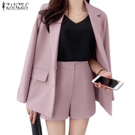 ZANZEA Women Korean Casual Long-sleeved Blazer + Loose Holiday Shorts Set