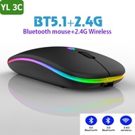 Wireless Mouse 2.4G Mouse เมาส์ไร้สาย เมาส์บลูทูธ Mouse Bluetooth เสียงปุ่มเงียบ เมาส์บลูทูธ แบบชาร์จไฟได้พร้อมไฟ RGB