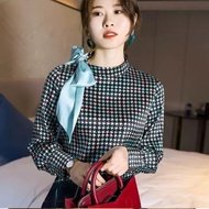 Maia houndstooth tieneck blouse * 8828