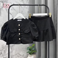 Women's Set 801 Couple Shirt + Skirt Look At Your Child's Heart Doll Sleeve With A Sweet Flared