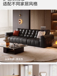 Bear Big Black Leather Sofa Living Room Black New Head Layer Leather Sofa