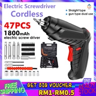 【Malaysia Spot Sale】3.6V Cordless Electric Screwdriver With USB Charging Home Repair Tools Electric Drill Cordless Drill 47PCS