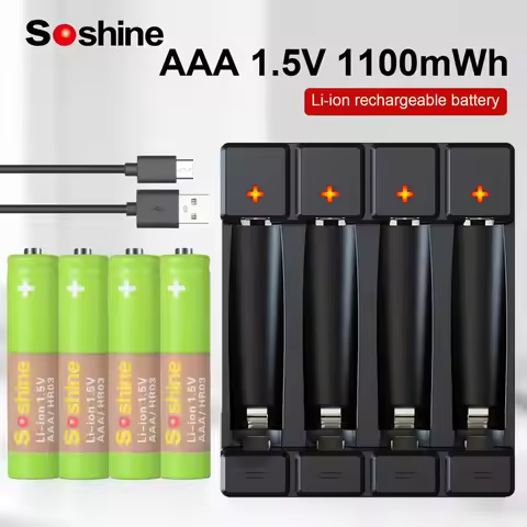 Soshine 1.5V 1100mWh AAA Rechargeable Battery 3A Lithium Li-Ion Batteries and Li-ion AA AAA Smart Re