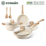 ecowin 10pcs Granite Rock Cookware Set Non Stick Frying Pan Set Induction Cookware Set for All Stove