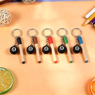 Creative Billiard Keychain with Wooden Mini Pool Stick Lucky Black 8 Ball Charm Key Ring Snooker Gam
