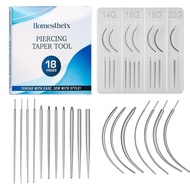 Piercing Taper Tool 18Pcs - 14G, 16G, 18G, 20G, Straight, Curved Needles - Piercing Insertion Tool S
