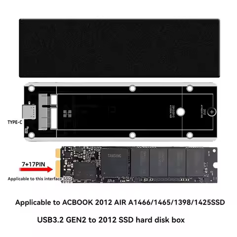 AU40_For Macbook 2012 Air A1425 A1398 A1465 A1466 SSD Case USB3.2 GEN2 6Gbps M.2 SATA SSD Box SSD En