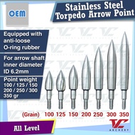 V Club Archery Screw-In Stainless Steel Torpedo Arrow Point - Arrow Shaft ID6.2mm - 100-350 Grain