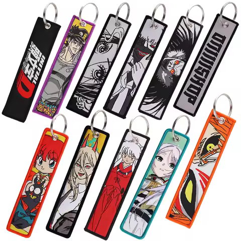 Anime Series Key Tags Pochita Embroidery Key Fobs Keychain for Car Motorcycles Key Holder Cosplay Ac