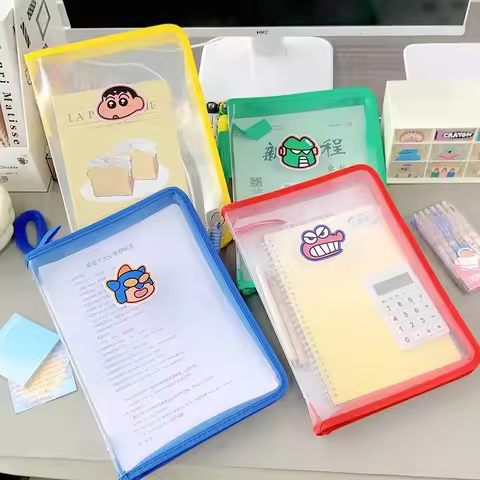 Crayon Shin-chan Storage Bag Transparent High-capacity A4 Document Bag Delicate Fashion Cartoon Zipp
