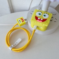 Cute SpongeBob Charger Cover only for iPhone 35w A2579/A2571 Two port charger square Charger protect