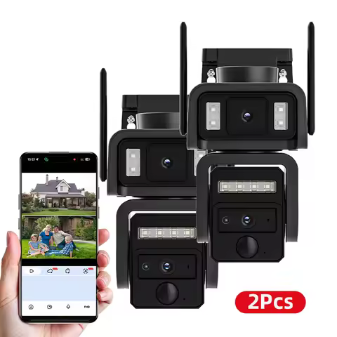 2PCS Dual lens 5MP Wi-Fi PTZ Camera Smart Color Night Vision IP66 Outdoor Security 360° Coverage Sma