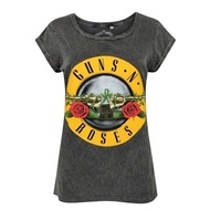 Womens Official Guns N Roses Band Classic Logo Acid Wash T-Shirt