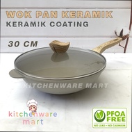 Wok Pan Keramik 28 cm 30 cm 32 cm Premium Free Tutup Kaca Wok Ceramic PFOA Free Wajan Keramik Panci